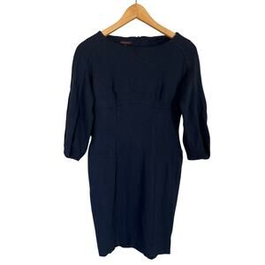 Escada Dress Women's Size 36 S Navy Blue Solid Sheath Career Office 3/4 Sleeves